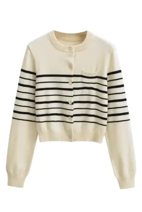 'Rhea' Striped Button Knitted Cardigan (2 Colors)