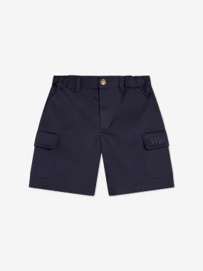 Versace Boys Logo Cargo Shorts in Blue